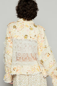 Hazel Blues® |  POL Raw Hem Lace Patch Flounce Sleeve Jacket