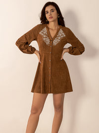 Hazel Blues® |  Notched Button Down Long Sleeve Mini Dress