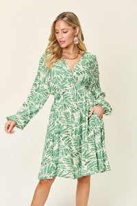 Hazel Blues® |  Double Take Printed Ruched Balloon Sleeve Dress