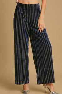 Hazel Blues® |  Umgee Elastic Waist Striped Wide Leg Velvet Pants