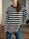 Hazel Blues® |  Distressed Striped Round Neck Long Sleeve Sweater