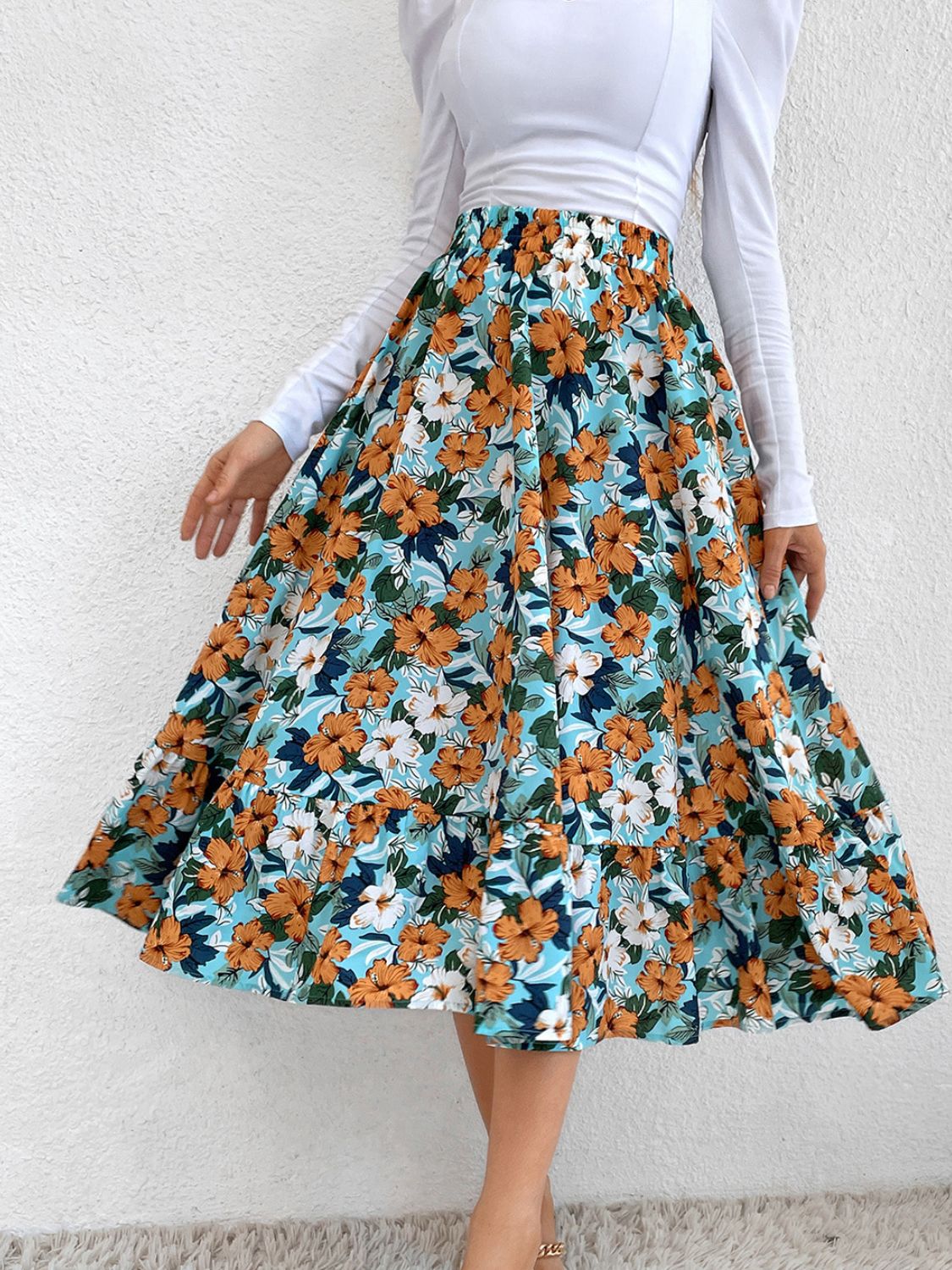 Hazel Blues® |  Printed Elastic Waist Midi Skirt