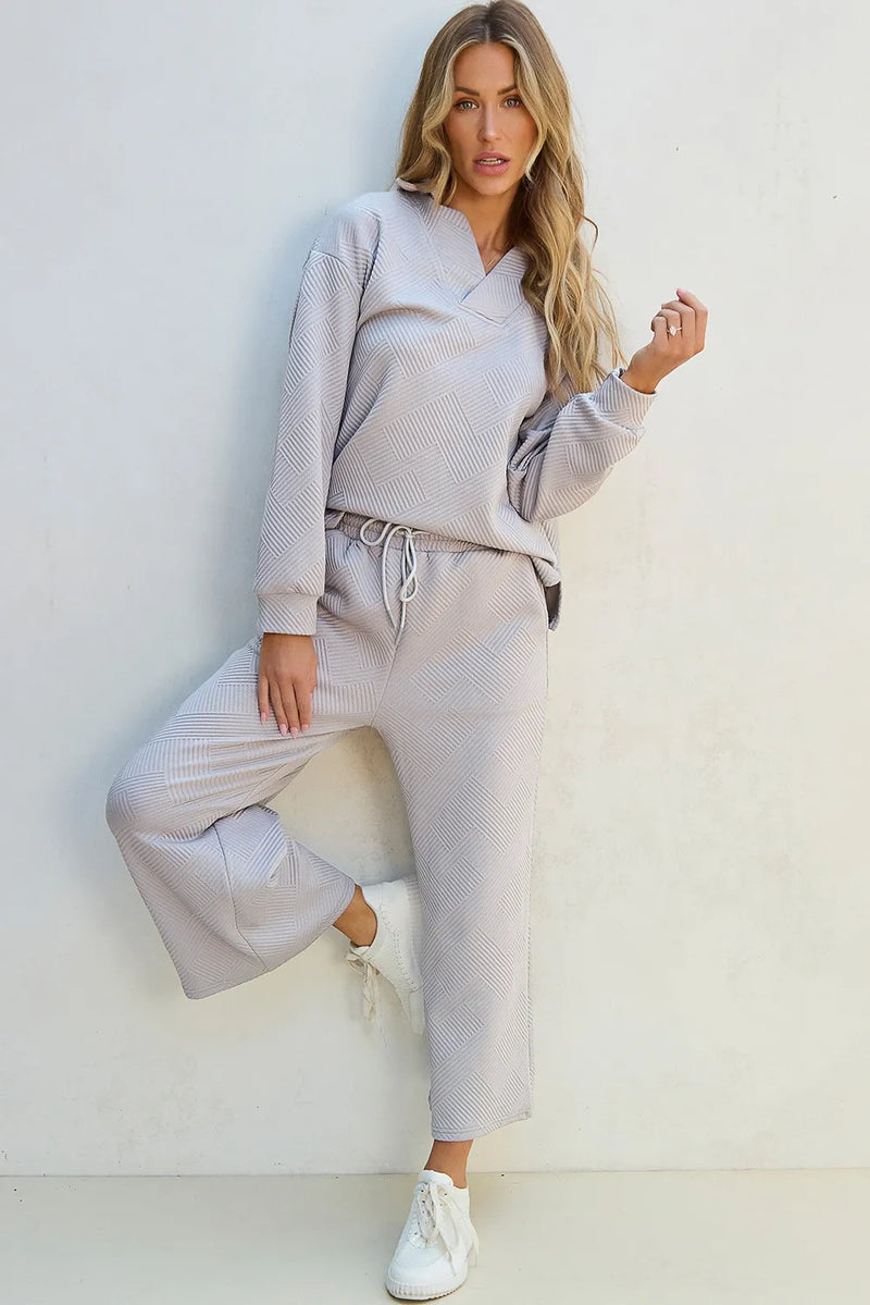 Hazel Blues® |  Textured Long Sleeve Top and Drawstring Pants Set