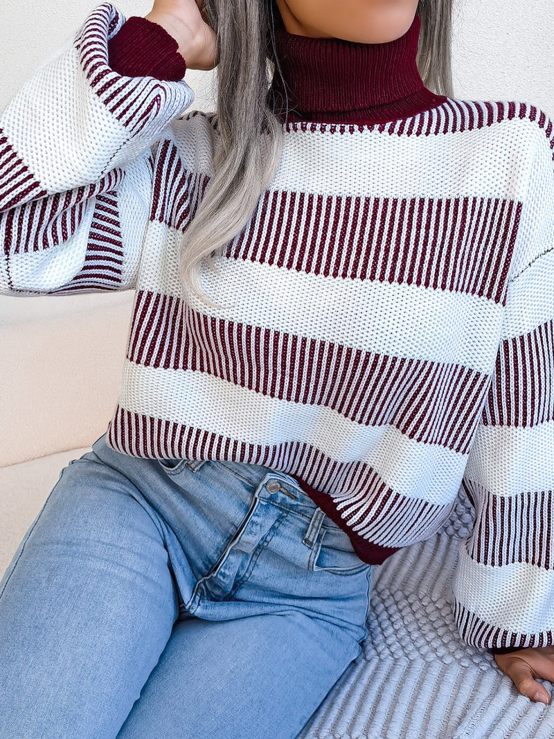 Hazel Blues® |  Striped Turtleneck Long Sleeve Sweater