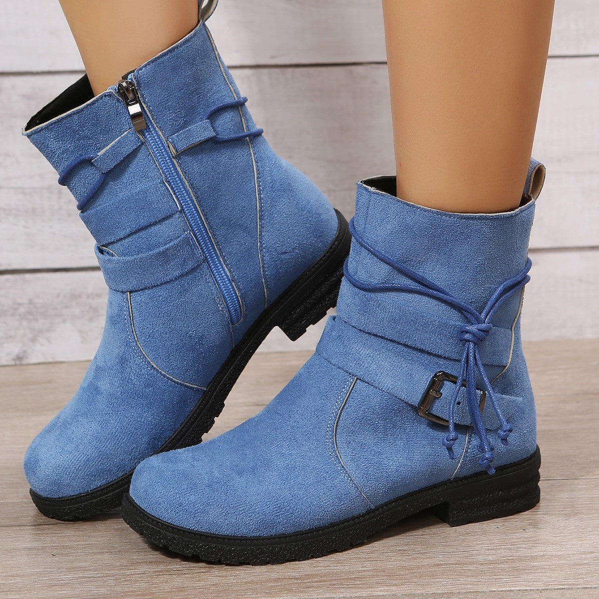 Hazel Blues® |  Suede Side Zip Round Toe Boots