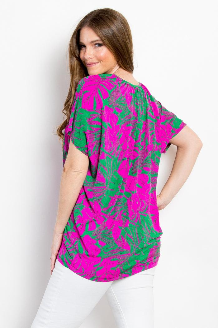 Hazel Blues® |  Be Stage Contrast Printed Short Sleeve Top