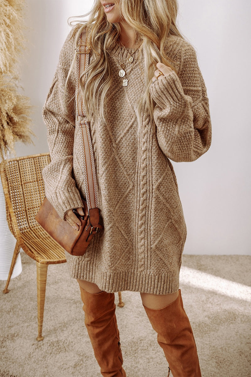 Hazel Blues® |  Cable-Knit Round Neck Sweater Dress