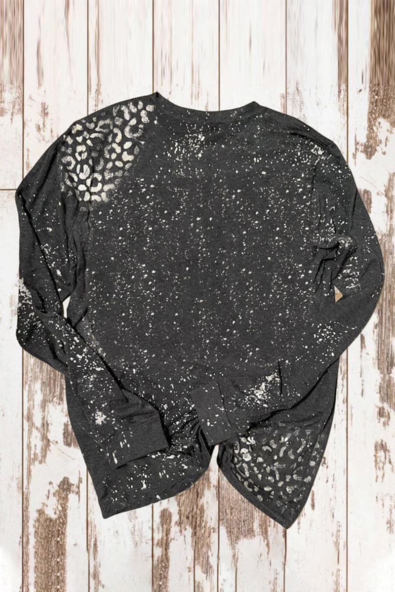 Hazel Blues® |  Black TOUCHDOWN Season Football Leopard Print Long Sleeve Top