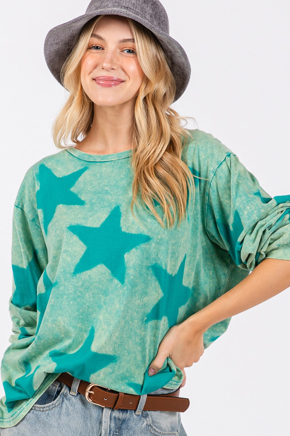 Hazel Blues® |  SAGE + FIG Mineral Wash Star Pattern T-Shirt