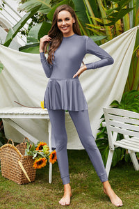 Hazel Blues® |  Mock Neck Long Sleeve One-Piece Swimwear