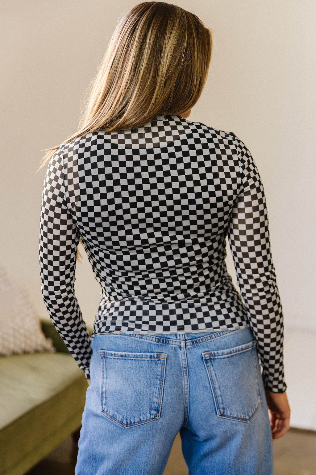 Hazel Blues® |  Plaid About You Top | Plaid Mesh Top
