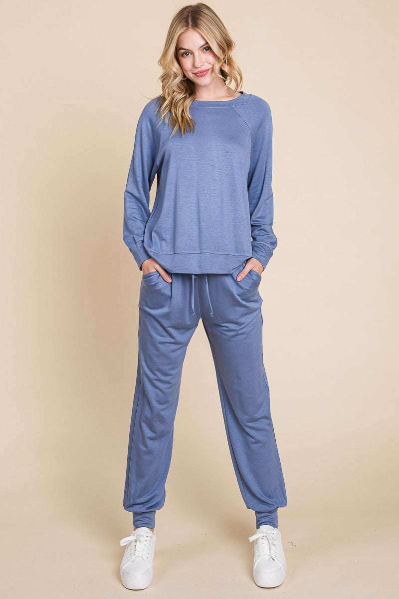 Hazel Blues® |  Super Lady Round Neck Raglan Sleeve Top and Pants Lounge Set