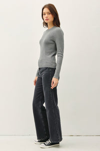 Hazel Blues® |  Be Cool Round Neck Long Sleeve Ribbed Sweater