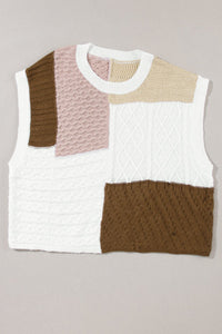 Hazel Blues® |  Cable-Knit Color Block Round Neck Sweater Vest