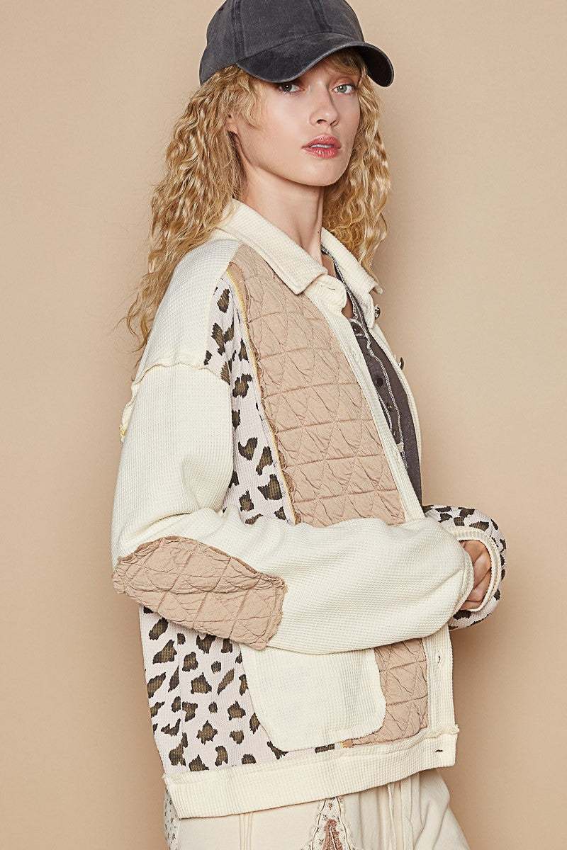 Hazel Blues® |  POL Leopard Exposed Seam Button Up Quilted Jacket