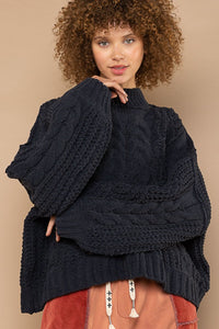 Hazel Blues® |  POL Mock Neck Cable Knit Sweater