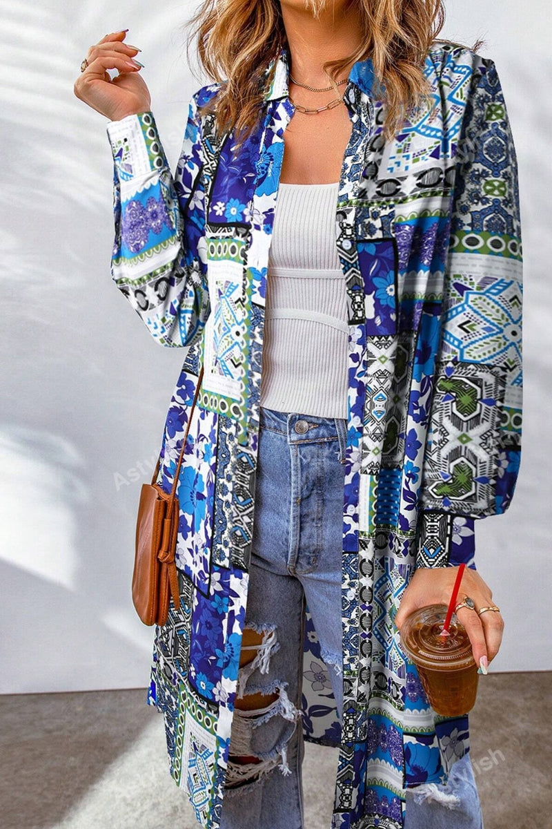 Hazel Blues® |  Printed Button Up Long Sleeve Cardigan