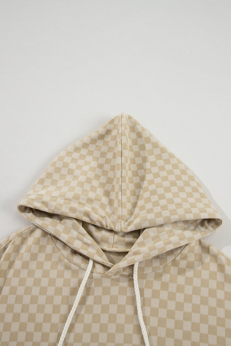 Hazel Blues® |  Checkered Print Kangaroo Pocket Drawstring Hoodie