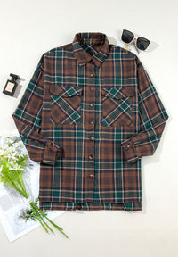 Hazel Blues® |  Plaid Collared Neck Button Up Jacket