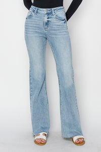 Hazel Blues® |  RISEN High Rise Raw Cut Hem Bootcut Jeans