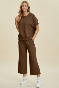 Hazel Blues® |  Double Take Texture Round Neck Top and Pants Set