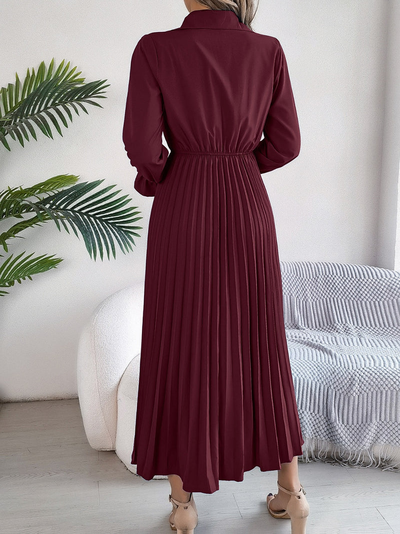 Hazel Blues® |  Pleated Half Button Long Sleeve Midi Dress