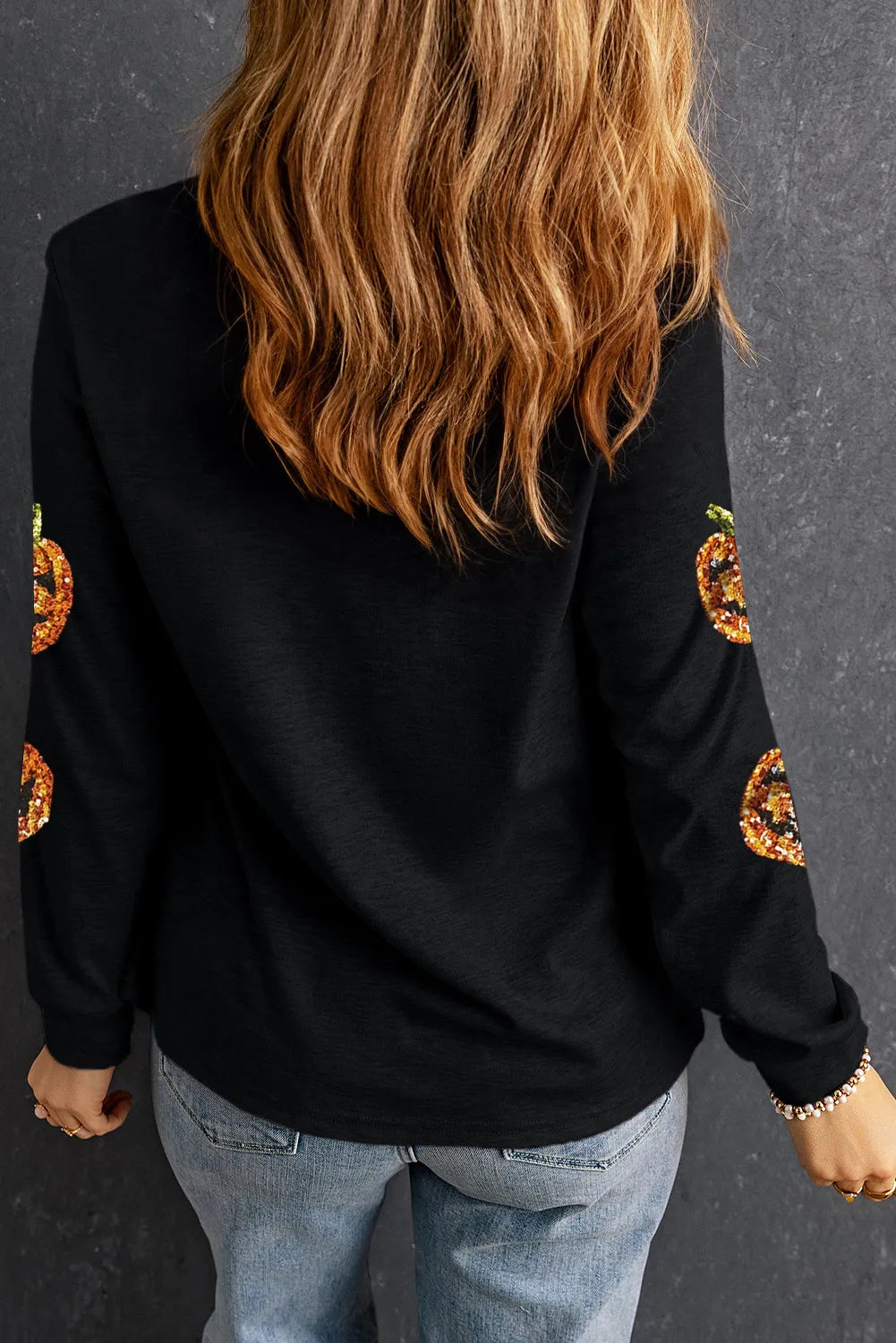 Hazel Blues® |  Sequin Pumpkin Round Neck Long Sleeve Top