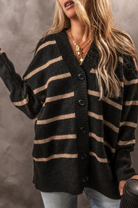 Hazel Blues® |  Striped Button Down Long Sleeve Cardigan