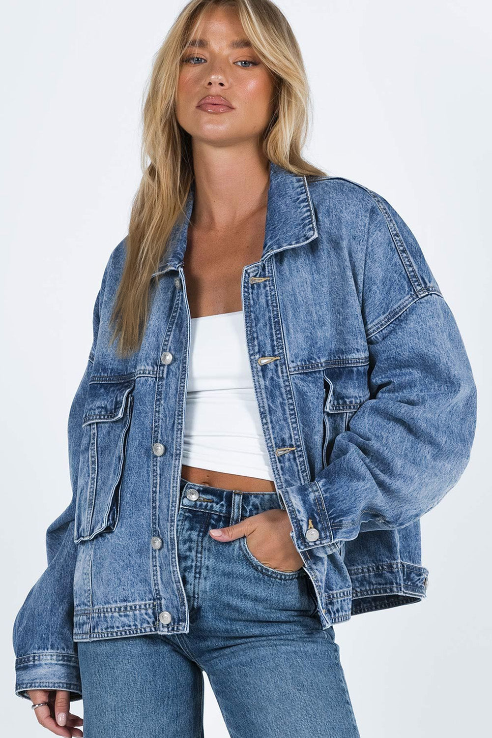 Hazel Blues® |  Collared Neck Button Up Denim Jacket