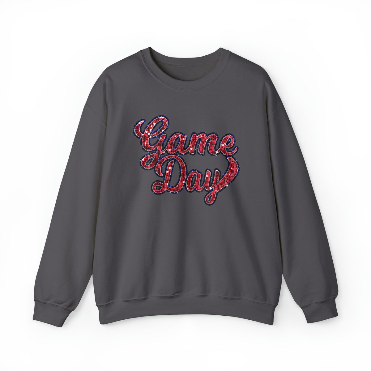 3Blues Designs |   Hazel Blues® |  Game Day Faux Chenille Sequin Patches Sweatshirt: Red & Navy