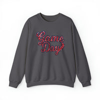 3Blues Designs |   Hazel Blues® |  Game Day Faux Chenille Sequin Patches Sweatshirt: Red & Navy