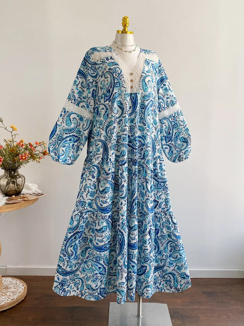 Plus Size Bohemian Paisley Print V-Neck Dress – Hazel Blues®