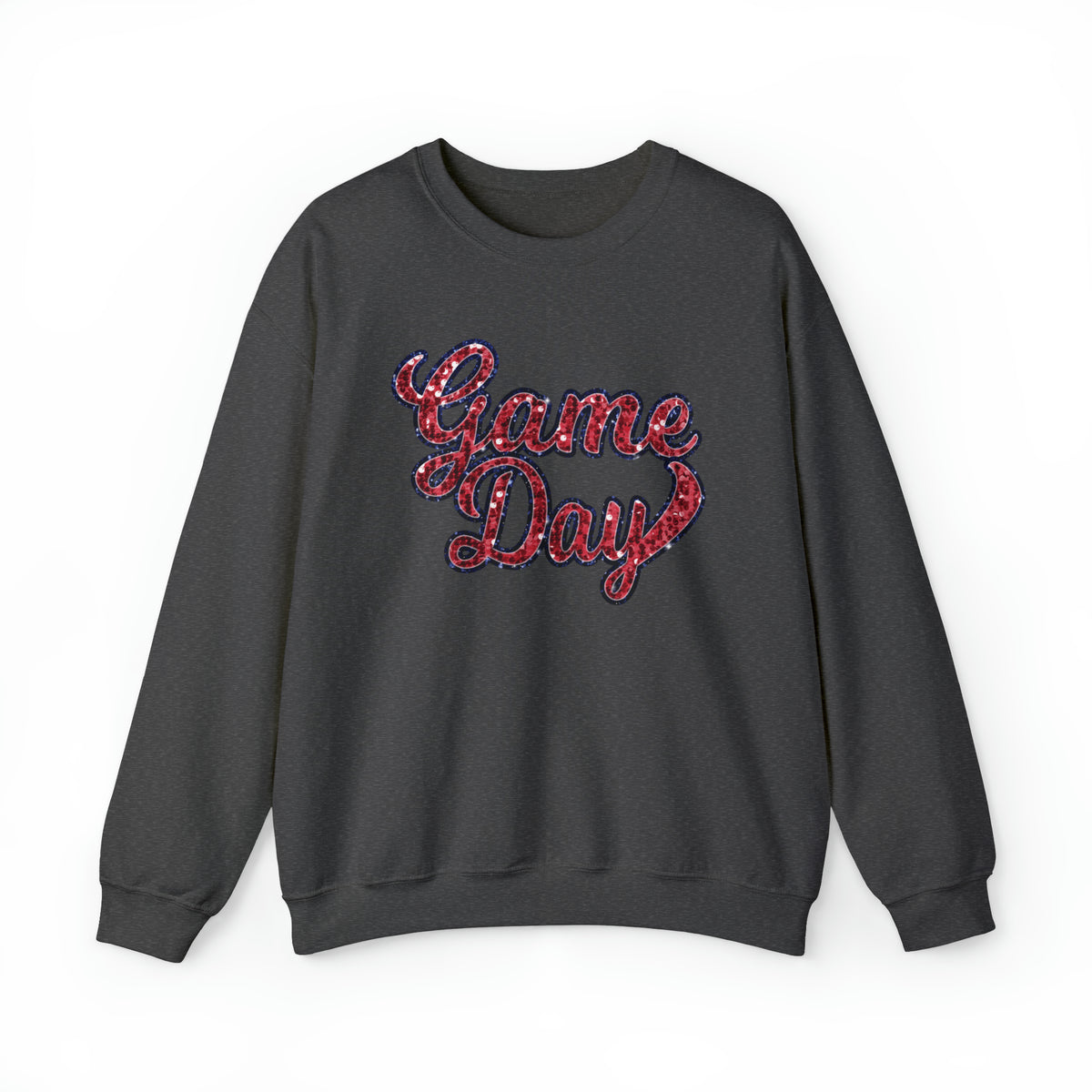 3Blues Designs |   Hazel Blues® |  Game Day Faux Chenille Sequin Patches Sweatshirt: Red & Navy