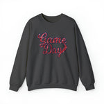Hazel Blues® |  Game Day Faux Chenille Sequin Patches Sweatshirt: Red & Navy