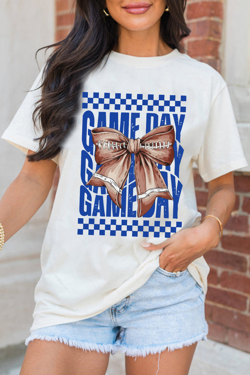 Hazel Blues® |  White Football Bowknot GAME DAY Graphic Tee