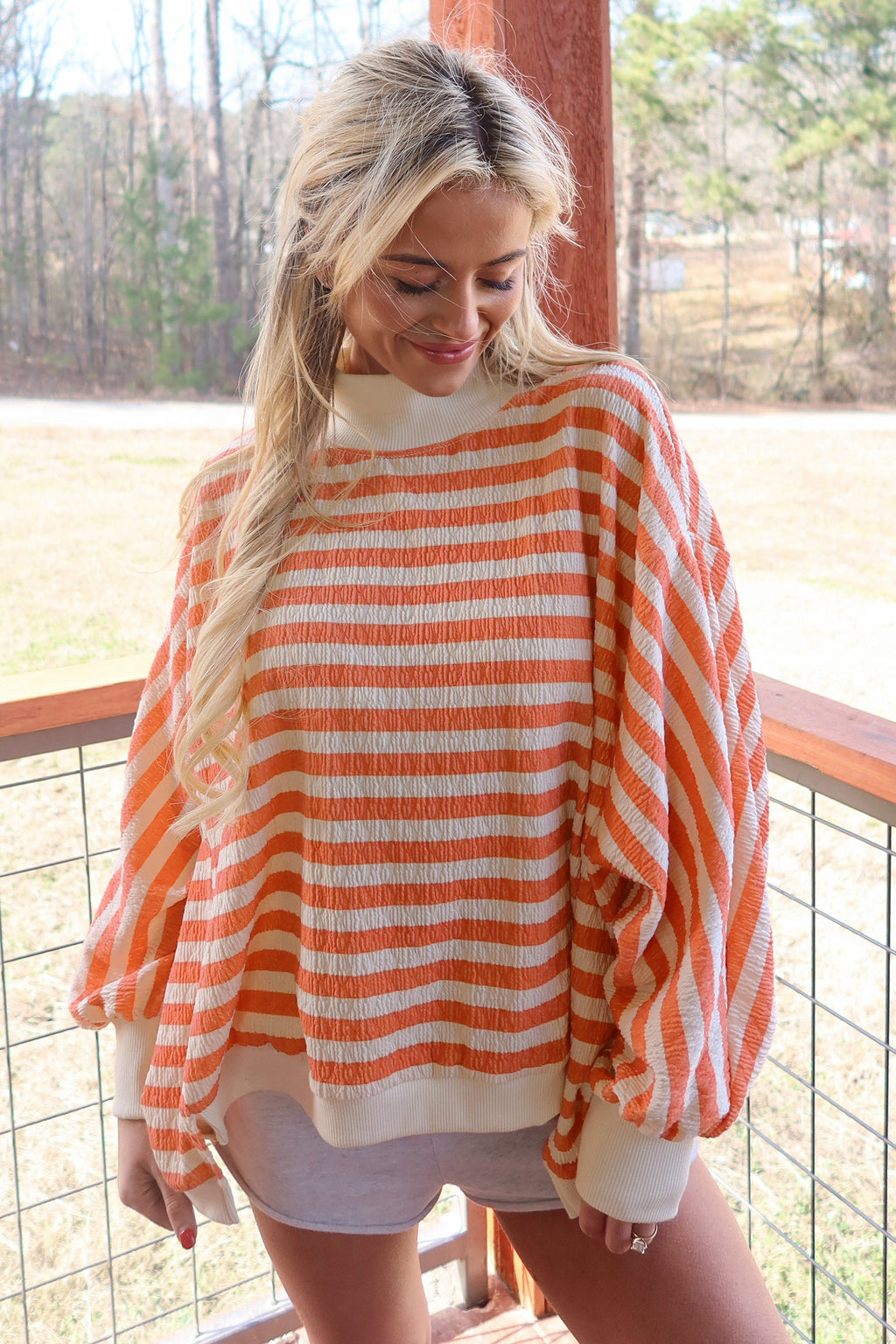 Orange Stripe Textured Pant Set