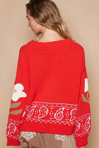 Hazel Blues® |  POL Flower Lace Patch Long Sleeve Sweater