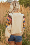 Hazel Blues® |  Light French Beige Aztec Patchwork Raglan Pullover Sweatshirt