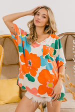 Hazel Blues® |  BiBi Floral V Neck Slit Side T-Shirt