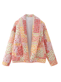 Hazel Blues® |  Printed Patchwork Open Front Cardigan with Pockets