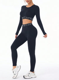 Hazel Blues® |  Letter Print Round Neck Long Sleeve Top and Leggings Active Set