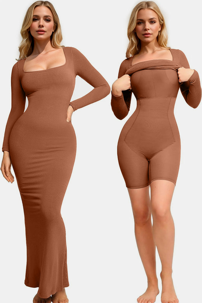 Hazel Blues® |  Basic Bae Built-In Shapewear Square Neck Long Sleeve Maxi Dress