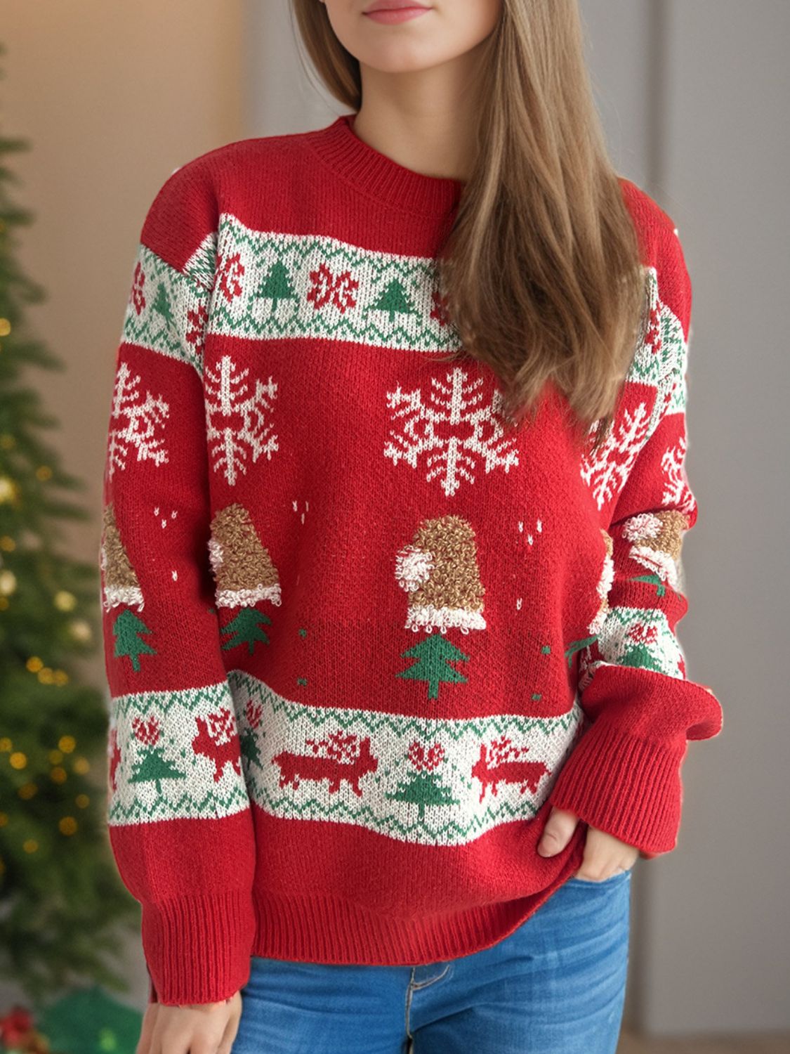 Hazel Blues® |  Christmas Element Round Neck Long Sleeve Sweater