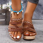 Hazel Blues® |  PU Leather Crisscross Wedge Sandals