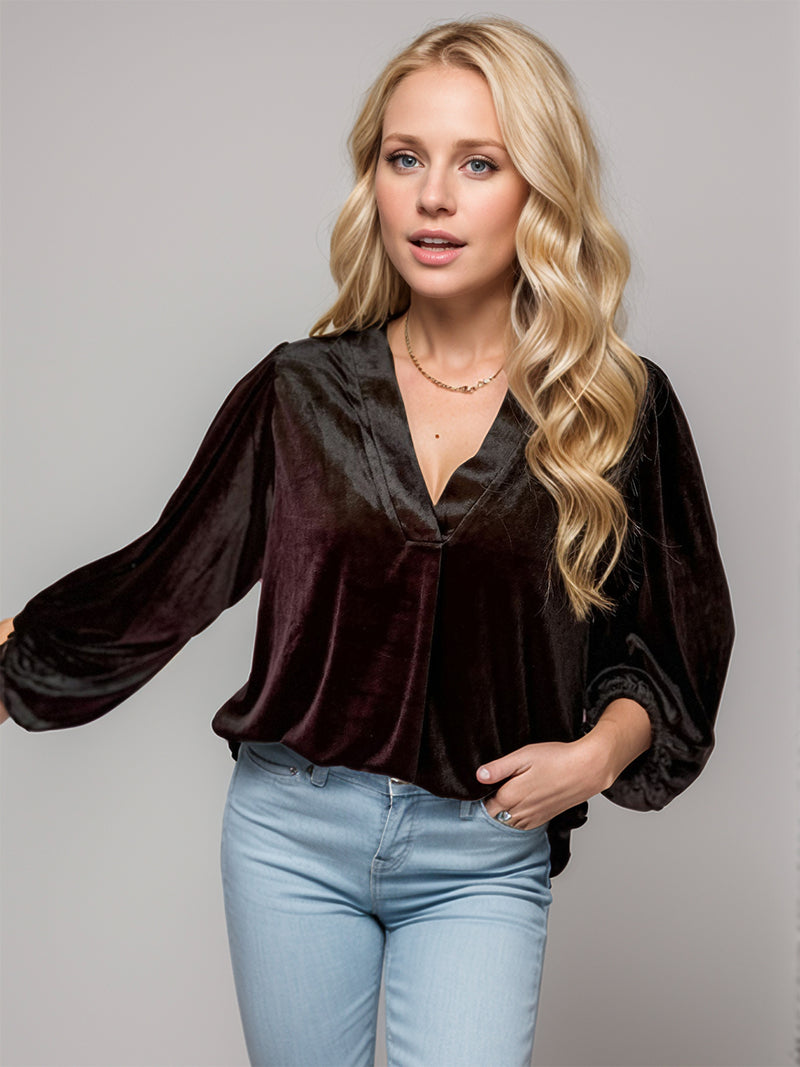 Hazel Blues® |  V-Neck Three-Quarter Sleeve Blouse