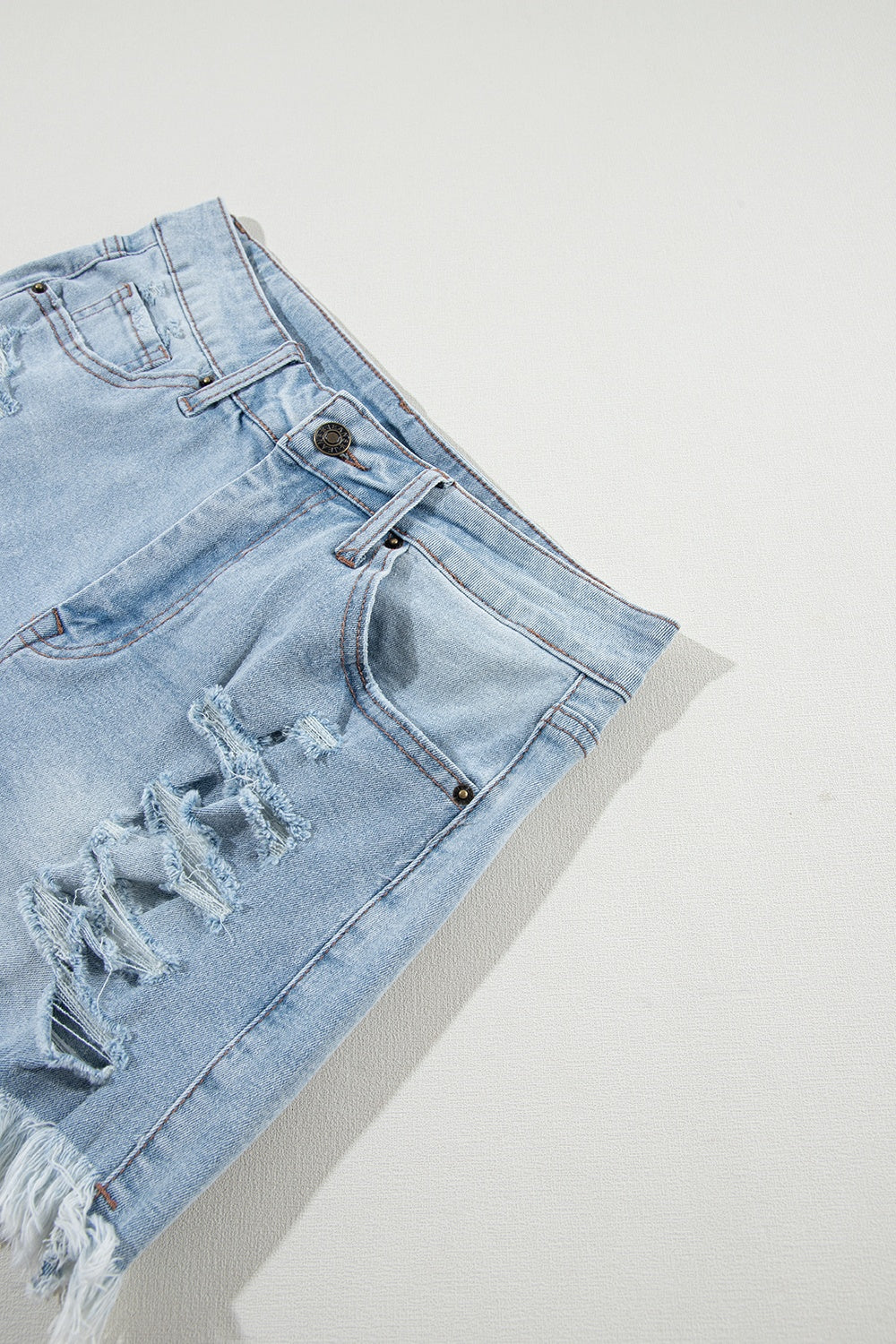 Hazel Blues® |  Distressed Raw Hem Denim Shorts