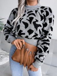 Hazel Blues® |  Leopard Round Neck Dropped Shoulder Sweater