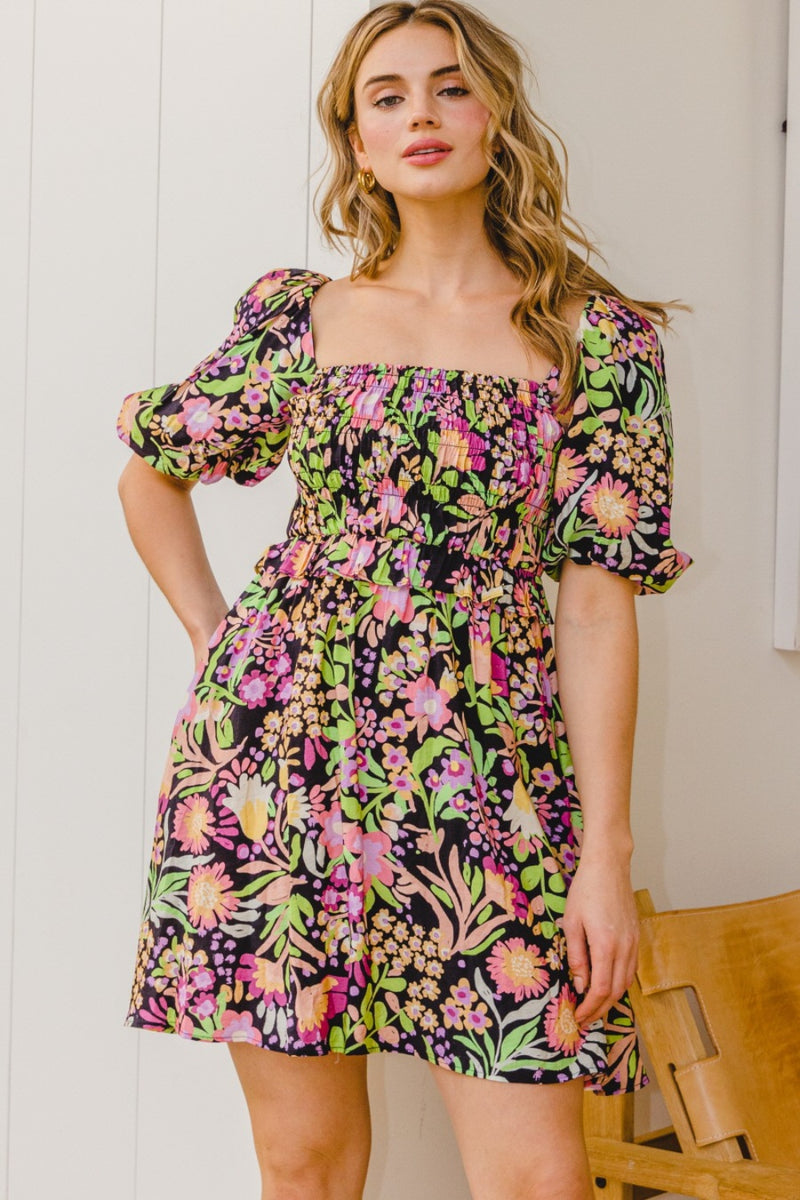 floral tie mini dress Beige Multi Floral Tie Front Dress - Mini Dresses