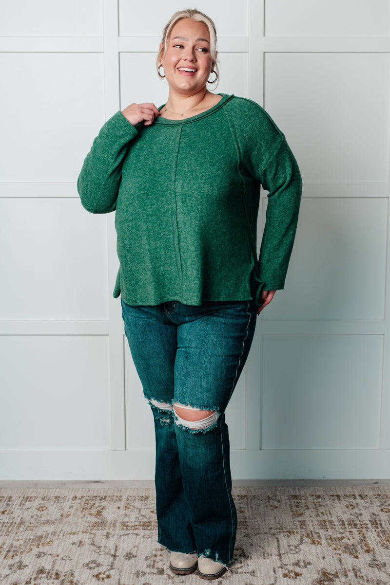 Hazel Blues® |  Simple Silhouette Brushed Hacci Sweater in Dark Green