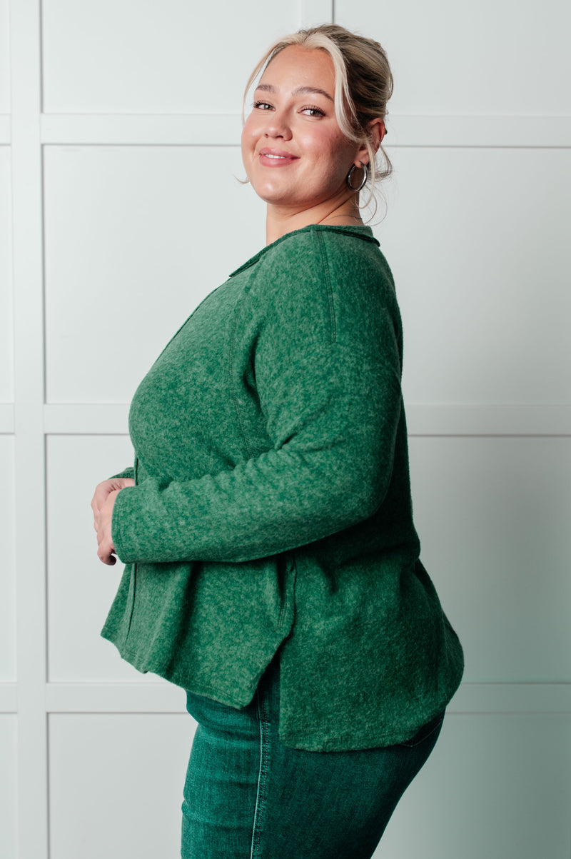 Hazel Blues® |  Simple Silhouette Brushed Hacci Sweater in Dark Green